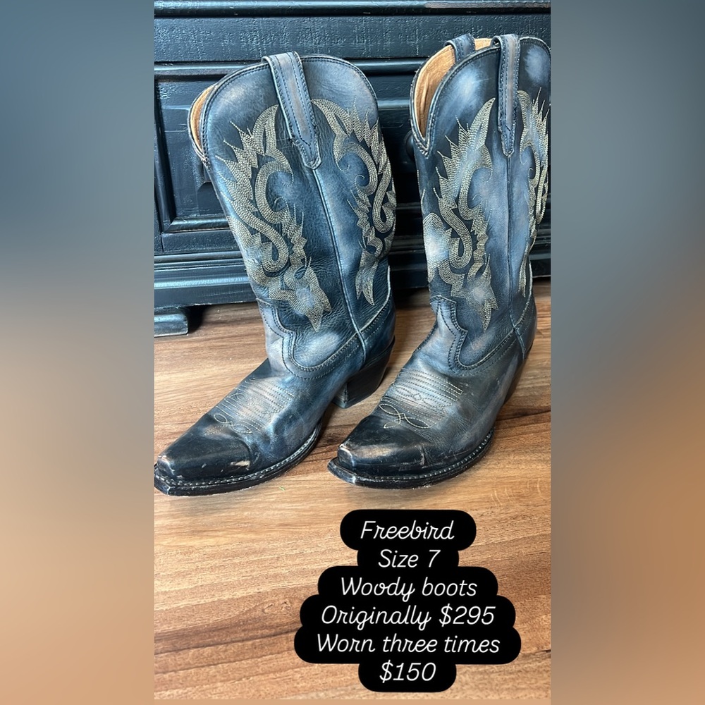 Freebird Charcoal Boots with Embroidered Accents